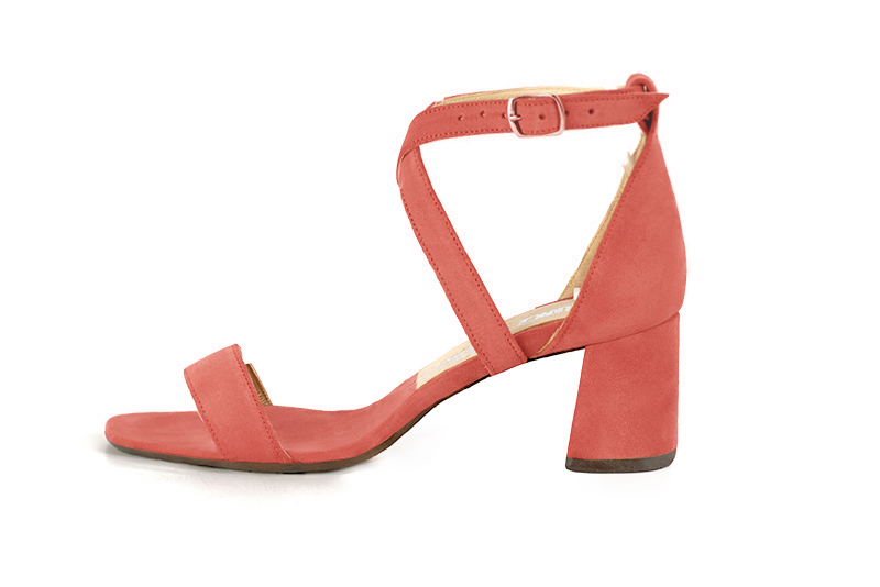 Women's  elegant sandals closed at the back with crossed straps. .  - Profile view